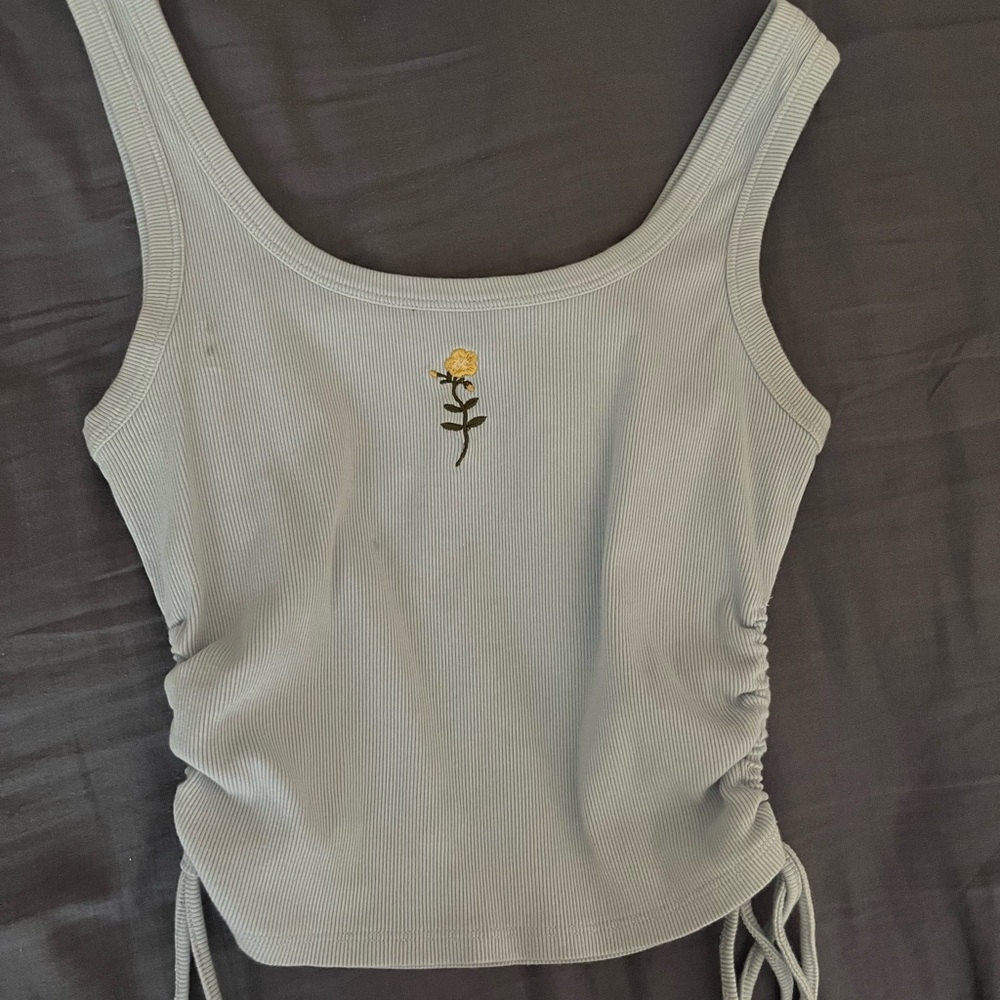 Baby Blue Tank Top with Floral Embroidery